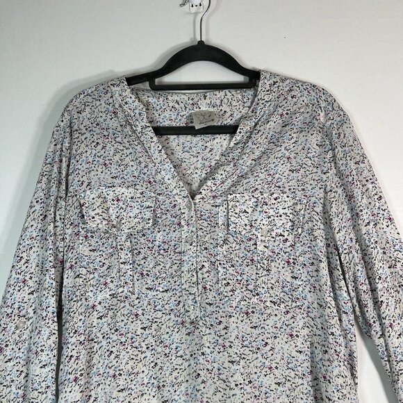 Ella Moss Long Sleeve Half Button Front Floral Blouse Breast Pockets White XS - Picture 3 of 10